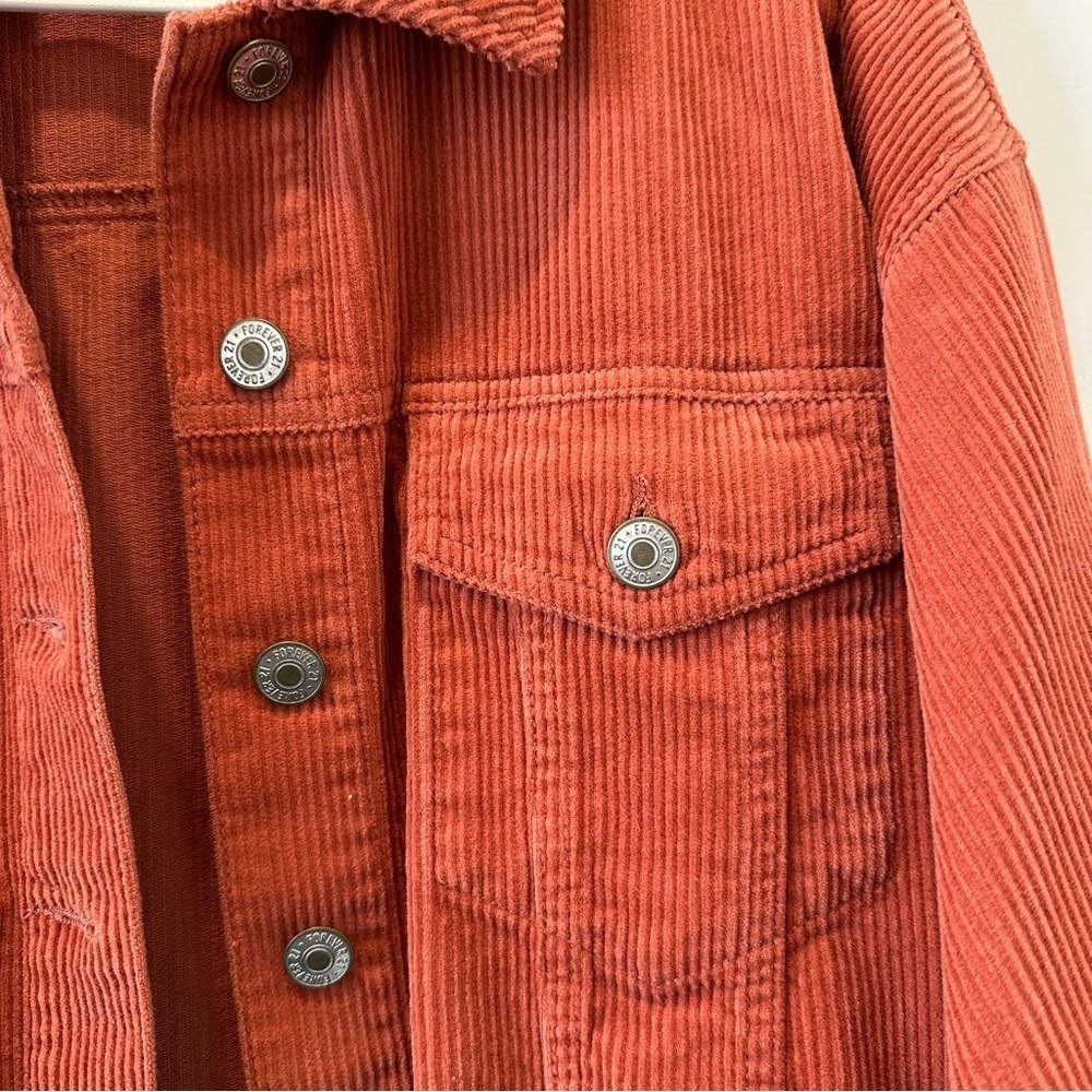 Forever 21 Cropped Jacket Corduroy Red Orange Small Valentines Cotton Transition - Picture 5 of 9